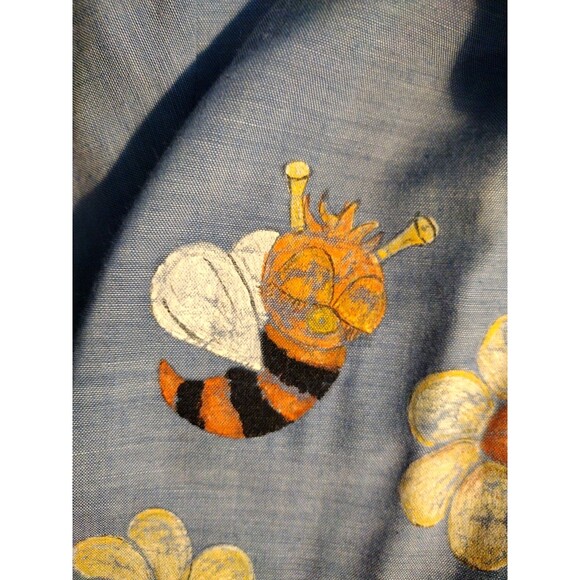 VTG 70s Artsy Hand Painted Eyelet Lace Trim Frog Turtle Ladybug Bee Flowers Top - Picture 15 of 16